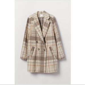H&M Plaid Pea Coat - Cream and Brown
